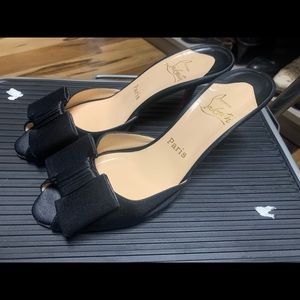 Christian Laboutin Black Satin slide peep toes in Black